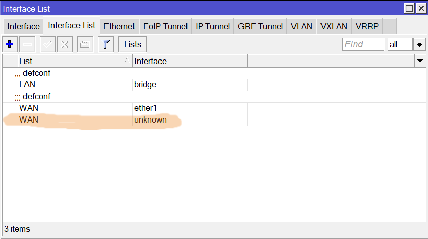 MikroTik Interface List