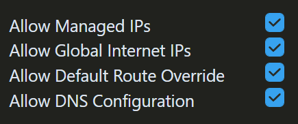 ZeroTier Control Panel Override All Routes